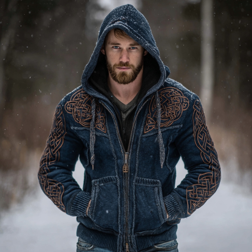 Men's Vintage Viking Celtic Knot Art Print Zip Up Hoodie