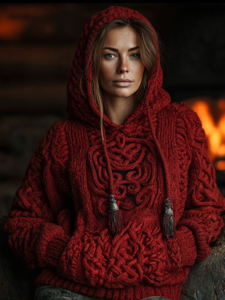 Women's Christmas Coarse Needle Patterned Hooded Sweater