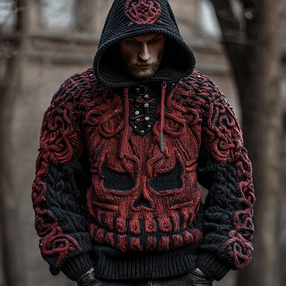 Men's Vintage Evil Smiley Face Warm Hooded Sweater