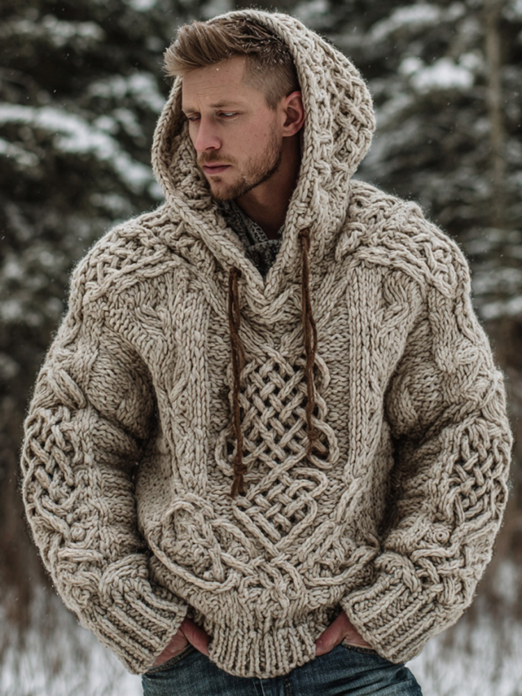 Men's Retro Celtic Knot Art Warm Hooded Sweater