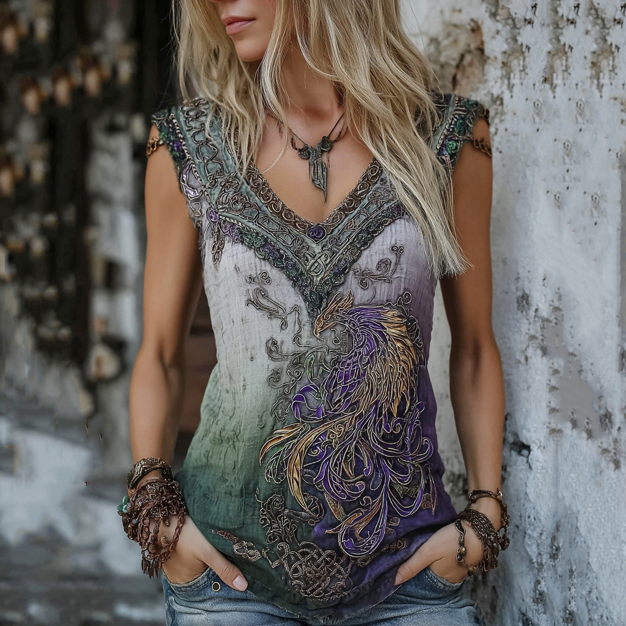 Women's Viking Celtic Phoenix Totem Gradient Tank Top