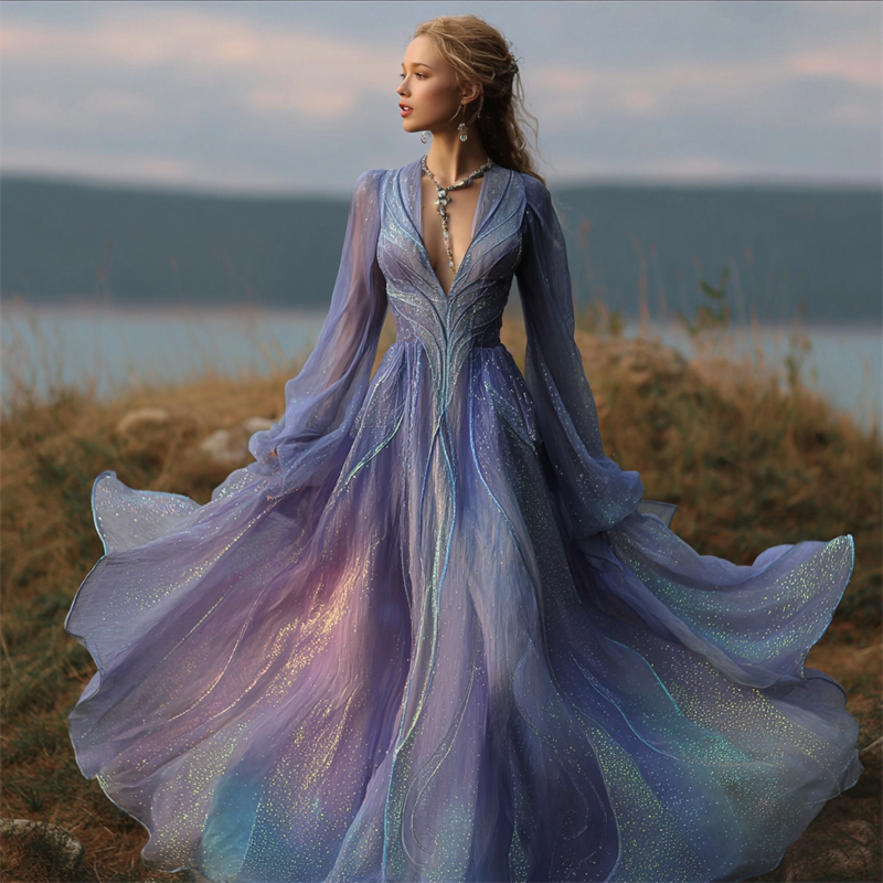 Vintage Opal Inspired Glitter Gradient Celtic Flowy Maxi Dress