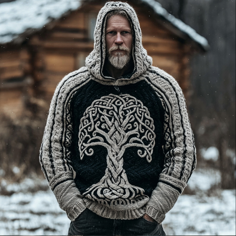 Men's Viking Style Tree Of Life Hooded Sweater