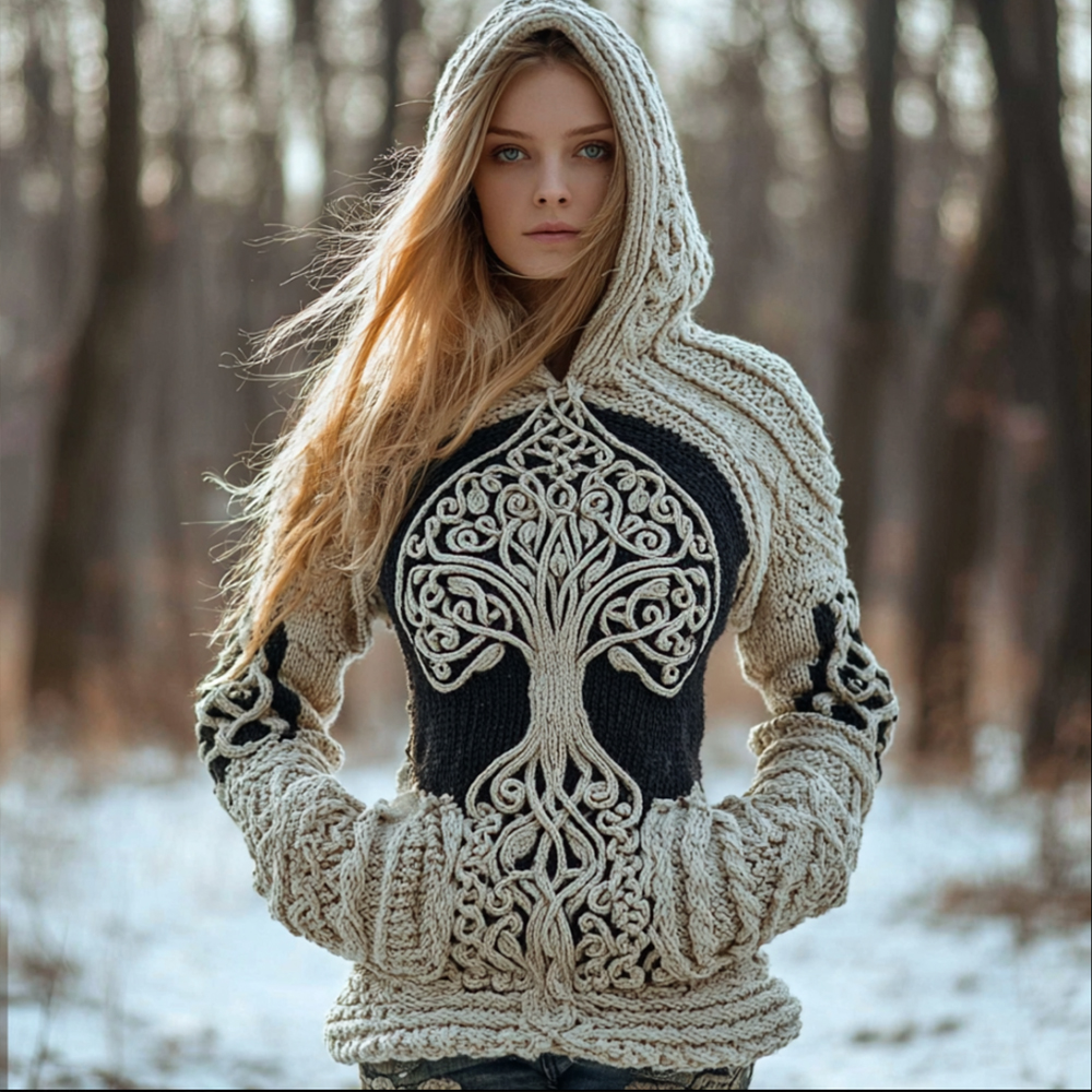 Women's Viking Style Tree Of Life Celtic Knot Hooded Sweater