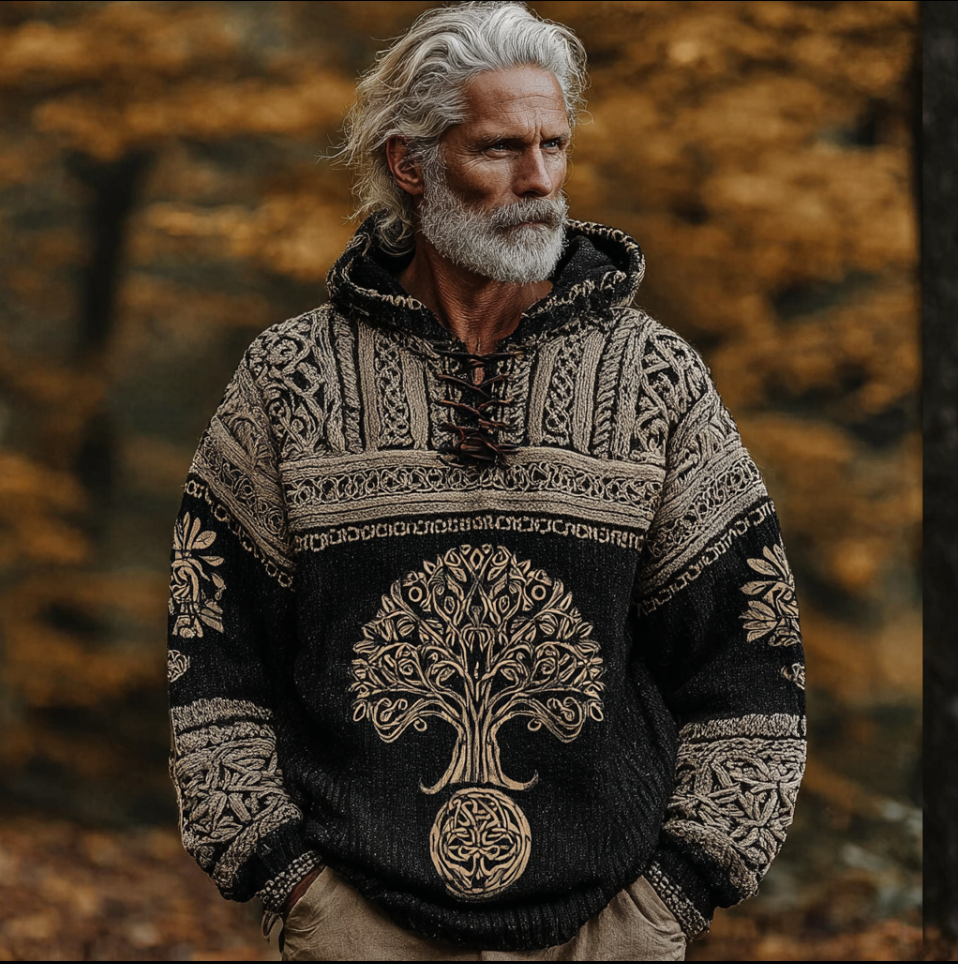 Viking Retro Life Tree Men's Hooded Thick Sweater