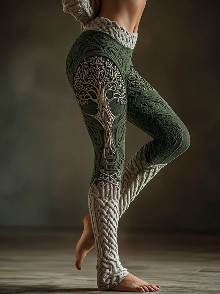 Vintage Viking Tree Of Life Celtic Knot Art Knit Cozy Leggings