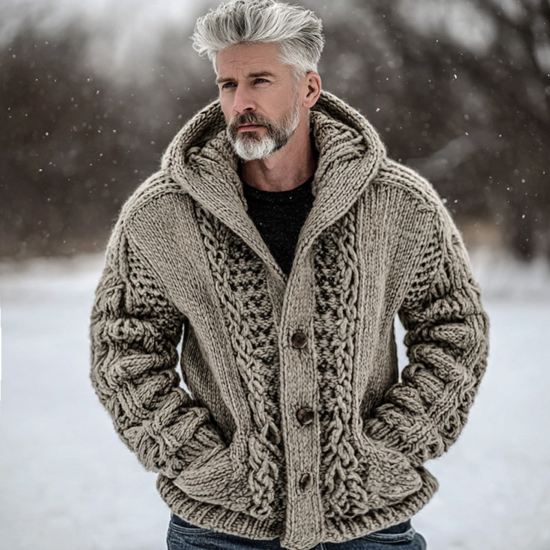 Men's Vintage Casual Viking Knit Hooded Sweater