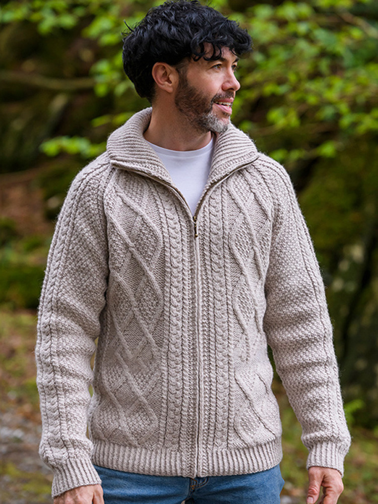 Men's Vintage Hand Knit Zipper Cardigan