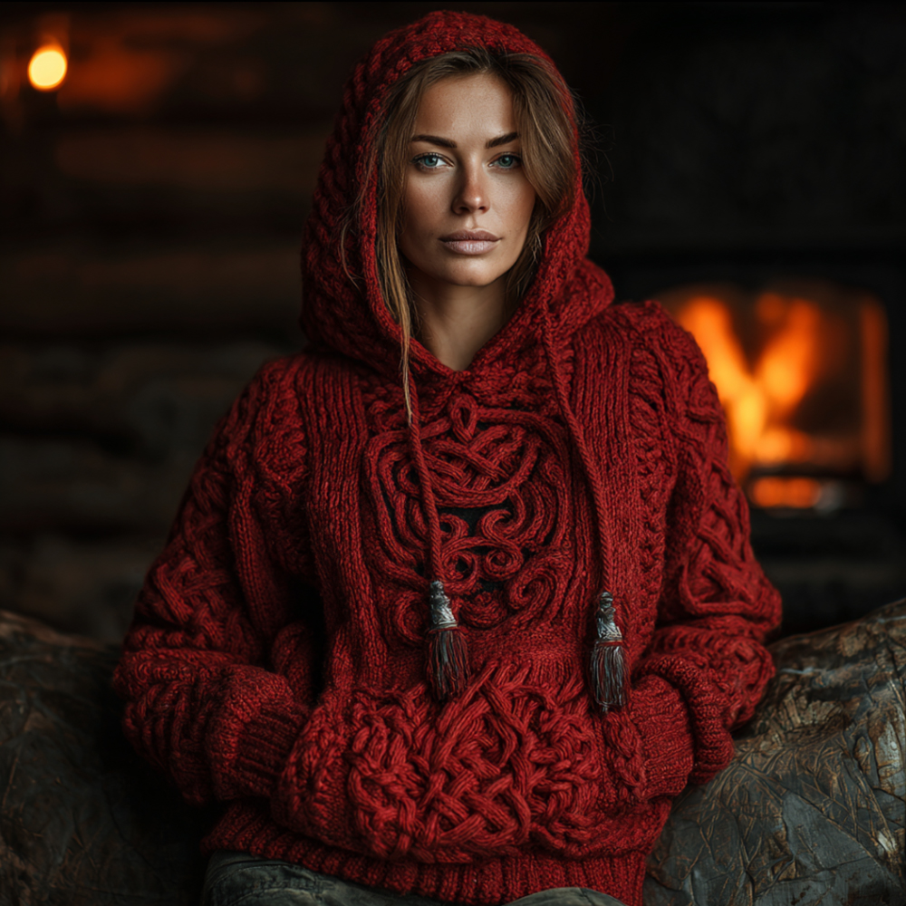 Women's Christmas Coarse Needle Patterned Hooded Sweater
