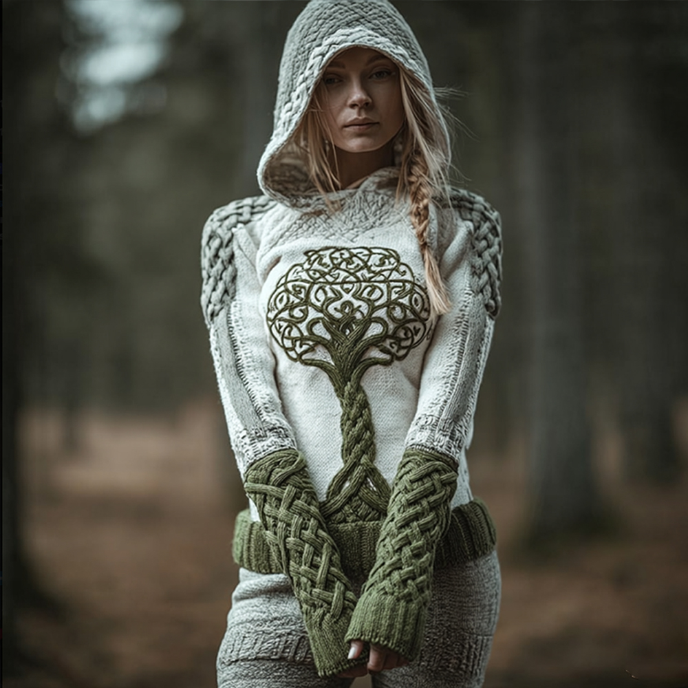 Women's Viking Style Tree Of Life Celtic Knot Hooded Sweater