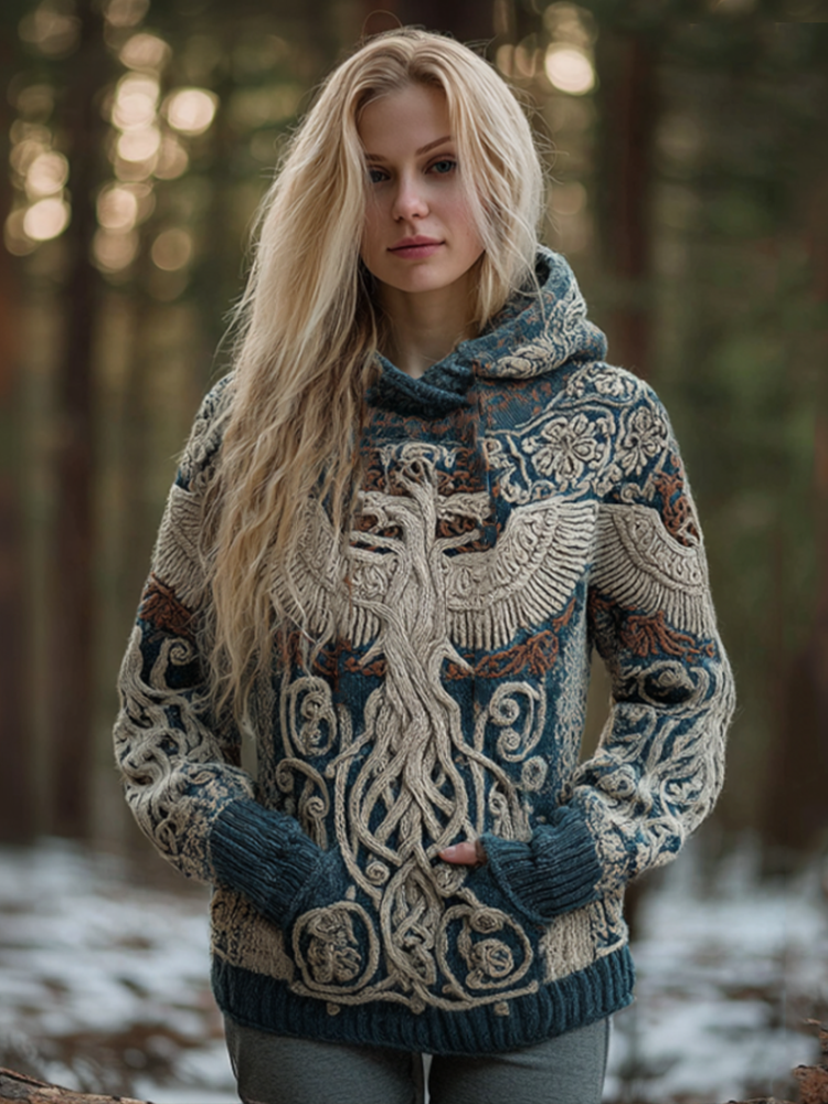 Women's Viking-style Winter Warm Hooded Knitted Sweater