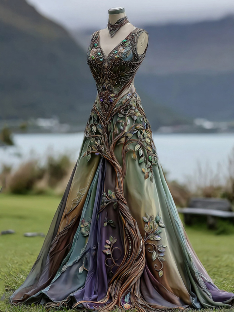 Vintage Viking Tribal Celtic Tree Of Life Gradient Comfy Maxi Dress