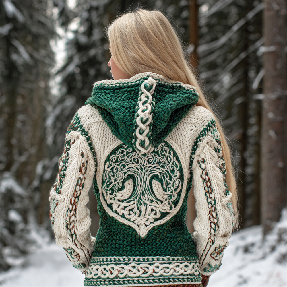 Viking Celtic Tree Knit Art Women's Hooded Sweater