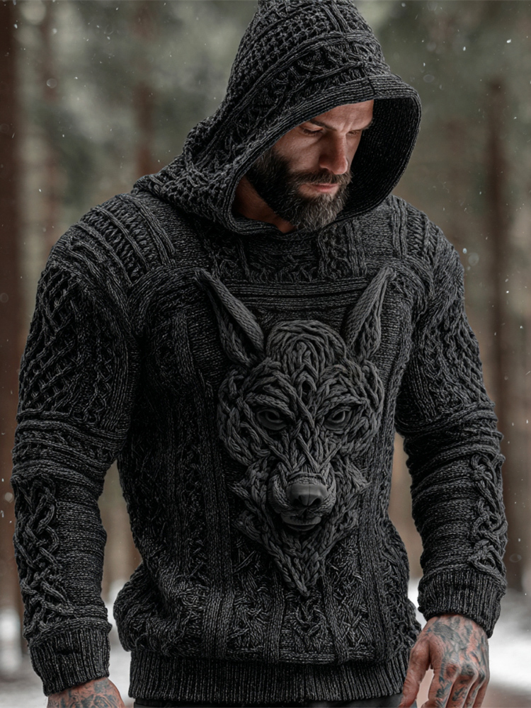 Viking Dark Hellhound Art Men's Hooded Knit Sweater