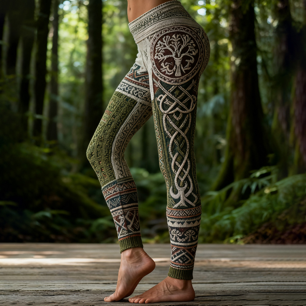 Vintage Viking Celtic Knot Art Knit Jacquard Cozy Leggings