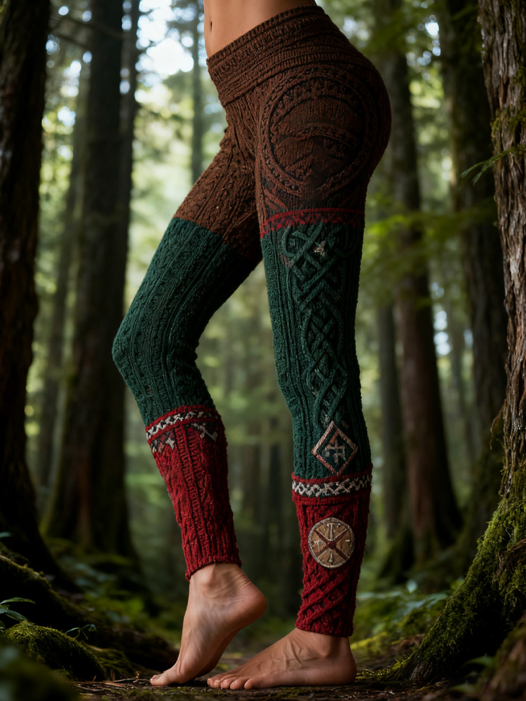 Vintage Viking Celtic Knot Art Knit Jacquard Cozy Leggings