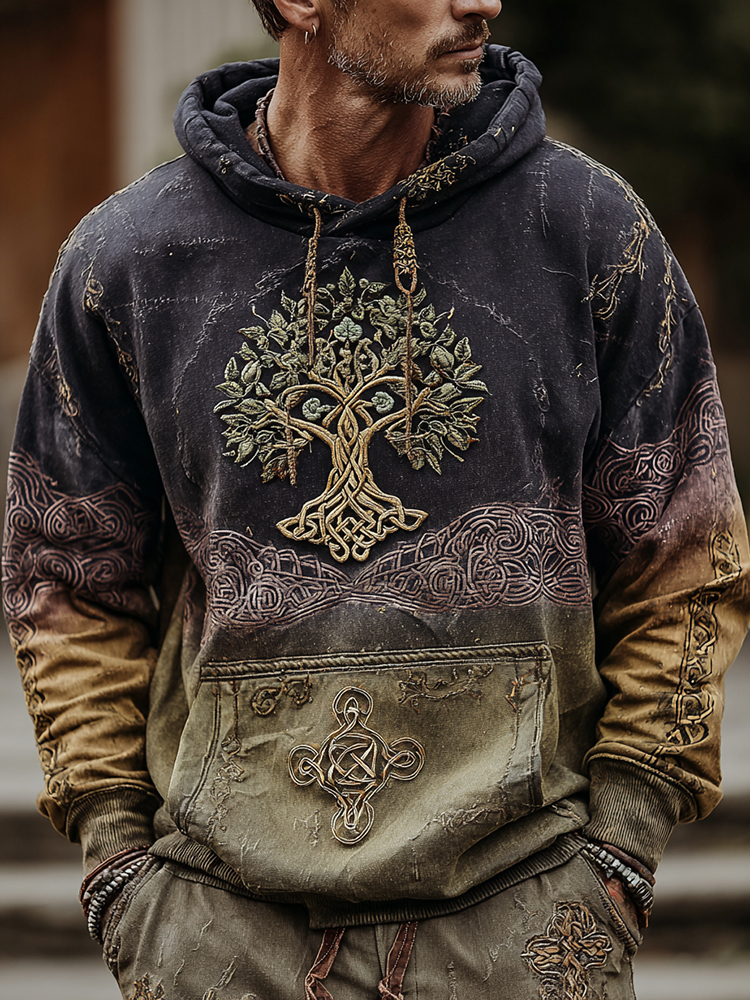 Men's Viking Inspired Tree Of Life With Celtic Knot Art Hoodie