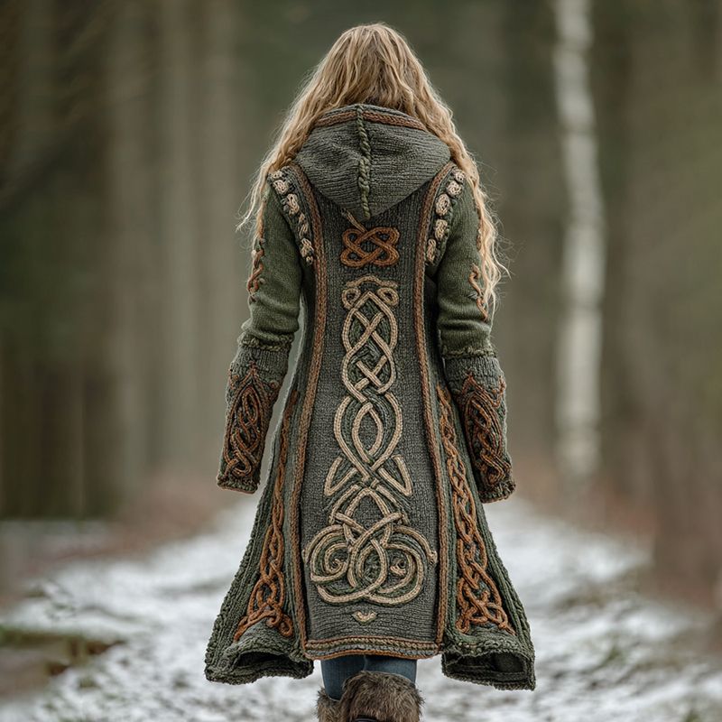 Women's Celtic Knot Art Hooded Knit Cardigan