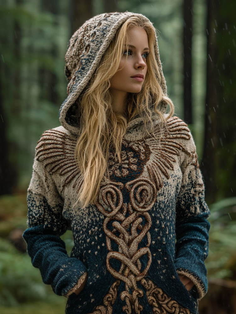 Women's Viking-style Winter Warm Hooded Knitted Sweater