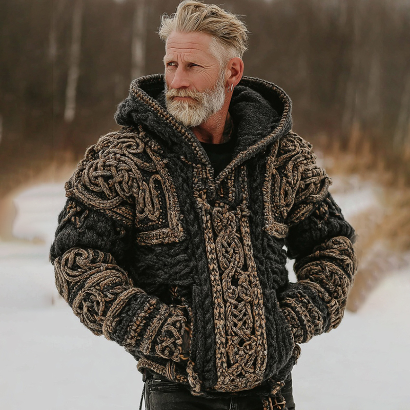 Men's Viking Celtic Knot Contrast Art Cozy Hooded Sweater