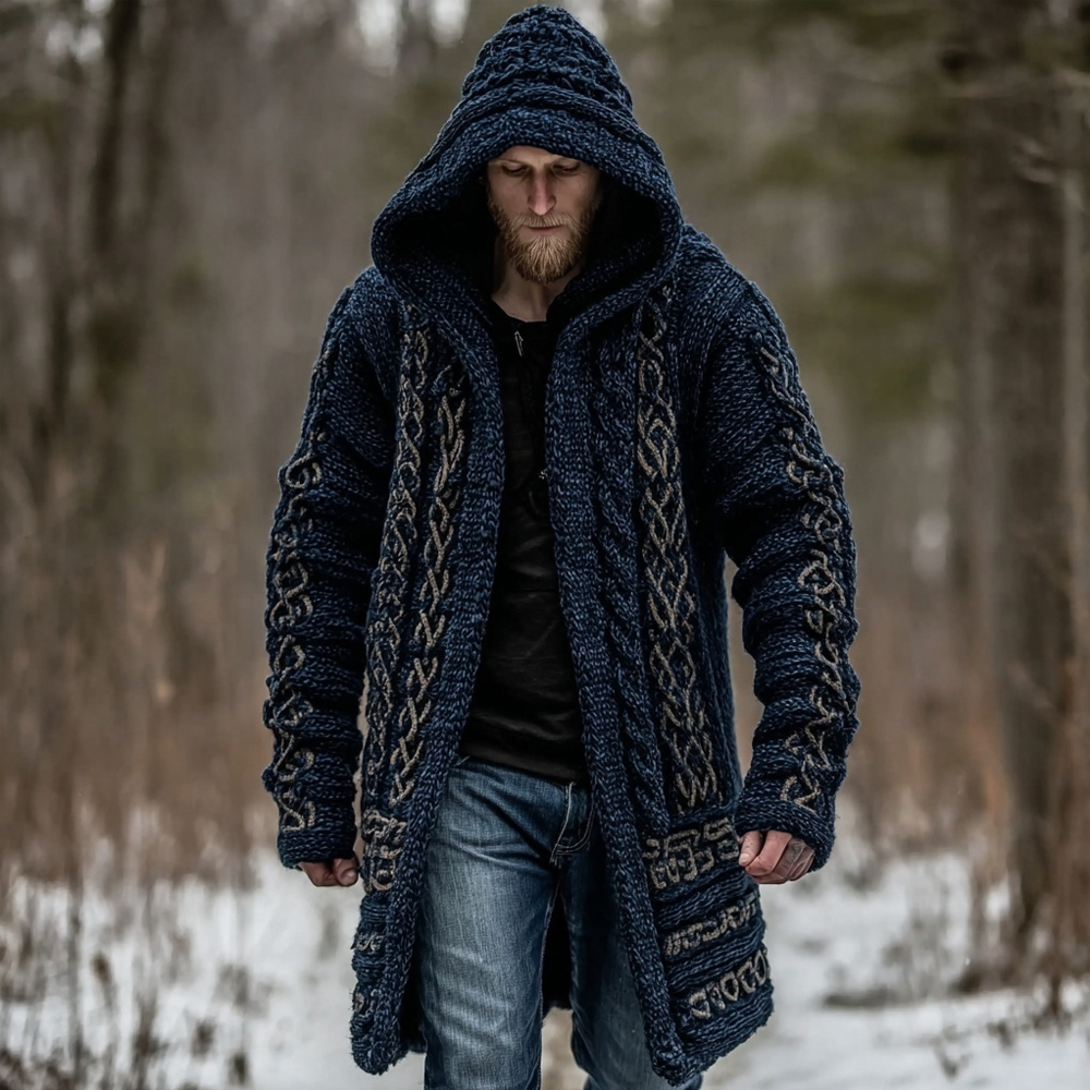 Men's Viking Inspired Vintage Chunky Knit Sweater Coat