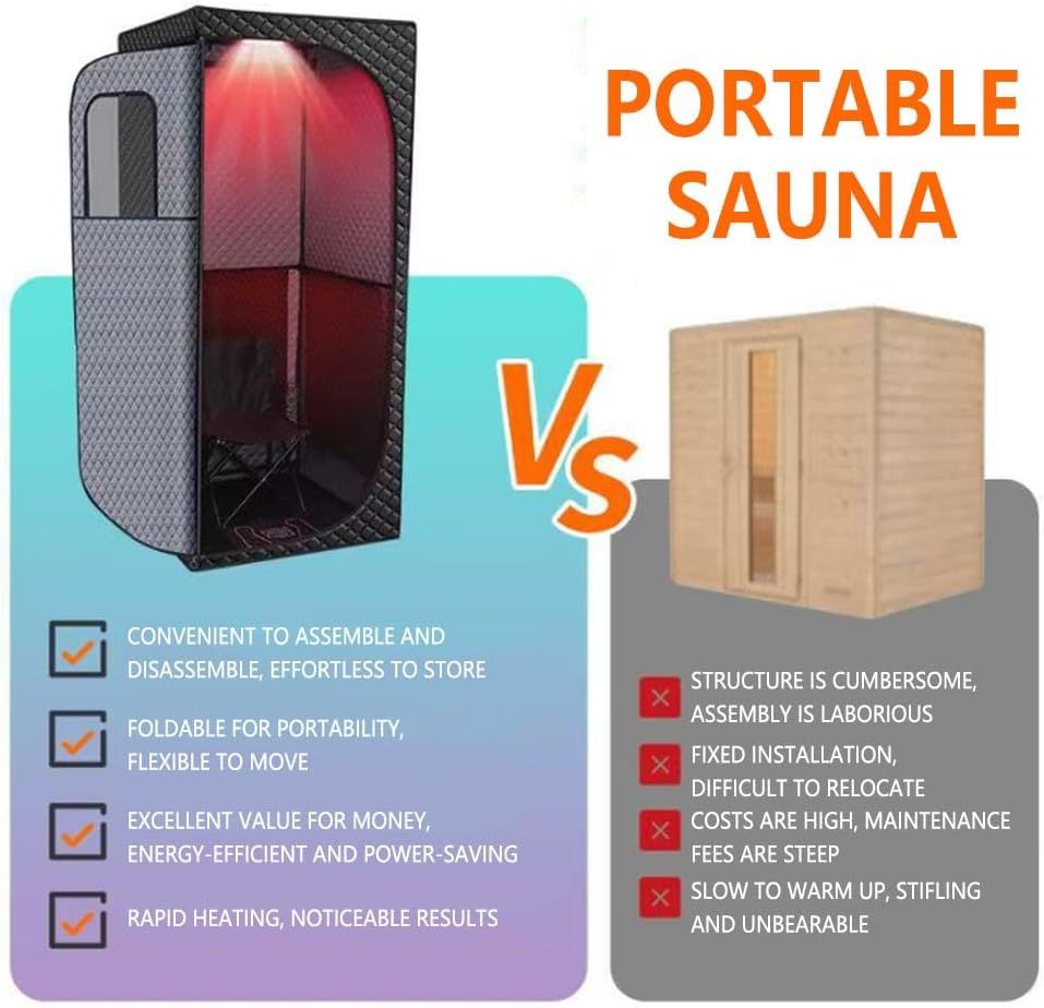 Portable Steam Sauna 1350W, Home Sauna with 3L Steamer with Smart Remote Control Dual-Zip Design Transparent Ventilation Window Red Light Therapy 9-Speed Adjustment A