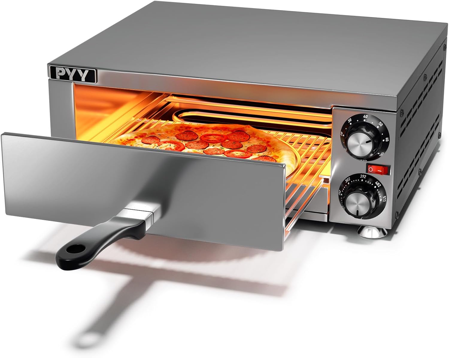 PYY Electric Pizza Oven Indoor Countertop Pizza Oven Commercial Pizza Maker Machine for Home with Timer Stainless Steel Pizza Cooker,Gery