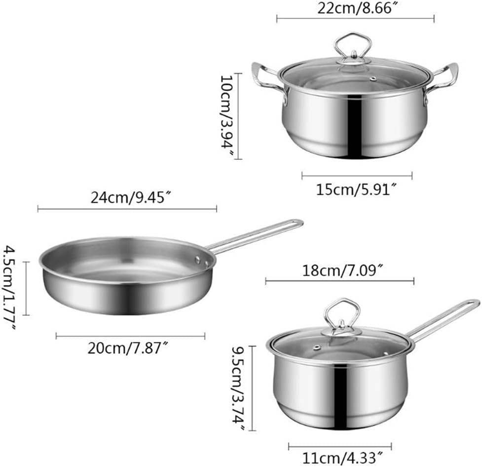 3 Piece Stainless Steel Cookware Set Pan Frying Pan Soup Pot Milk Pot Induction Cooker Set Home Cooking