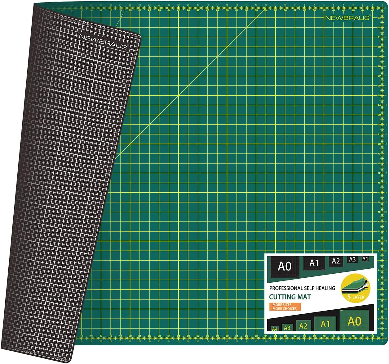 NEWBRAUG 36'' × 48'' Large Self Healing Cutting Double Sided 5-Ply Mat, Big Cutting Board for Rotary Cutting, Quilting, Sewing, Craft, Fabric & Scrapbooking(Green/Black)