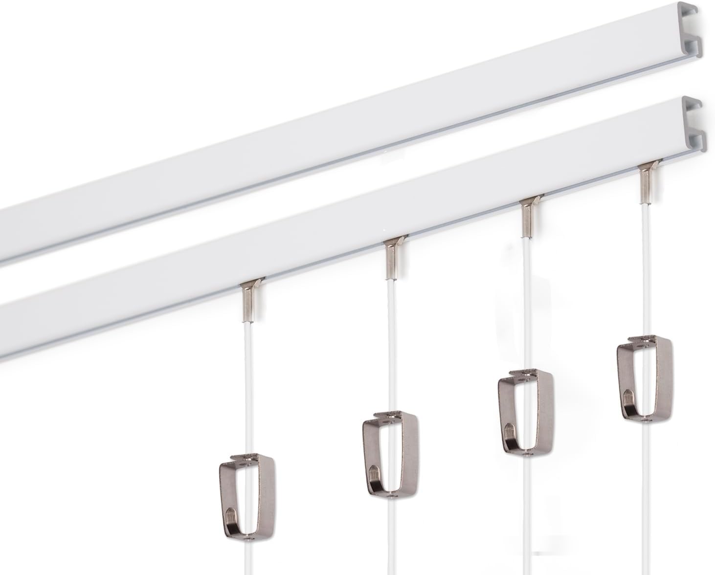 STAS Minirail Picture Hanging System Set - Covers 9.84 ft of Wall Space - Smallest Picture Rail & Art Hanging Gallery Kit for Art Display (White Rails, Includes 4 Hooks & Cords)