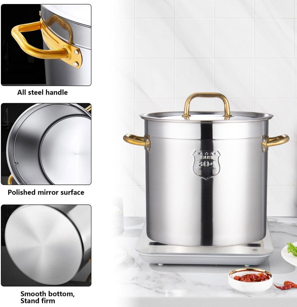 Large 304 Stainless Steel Stock Pot - Multipurpose Cookware for Soup, Stew, Pasta, and Simmering(50 * 50cm)