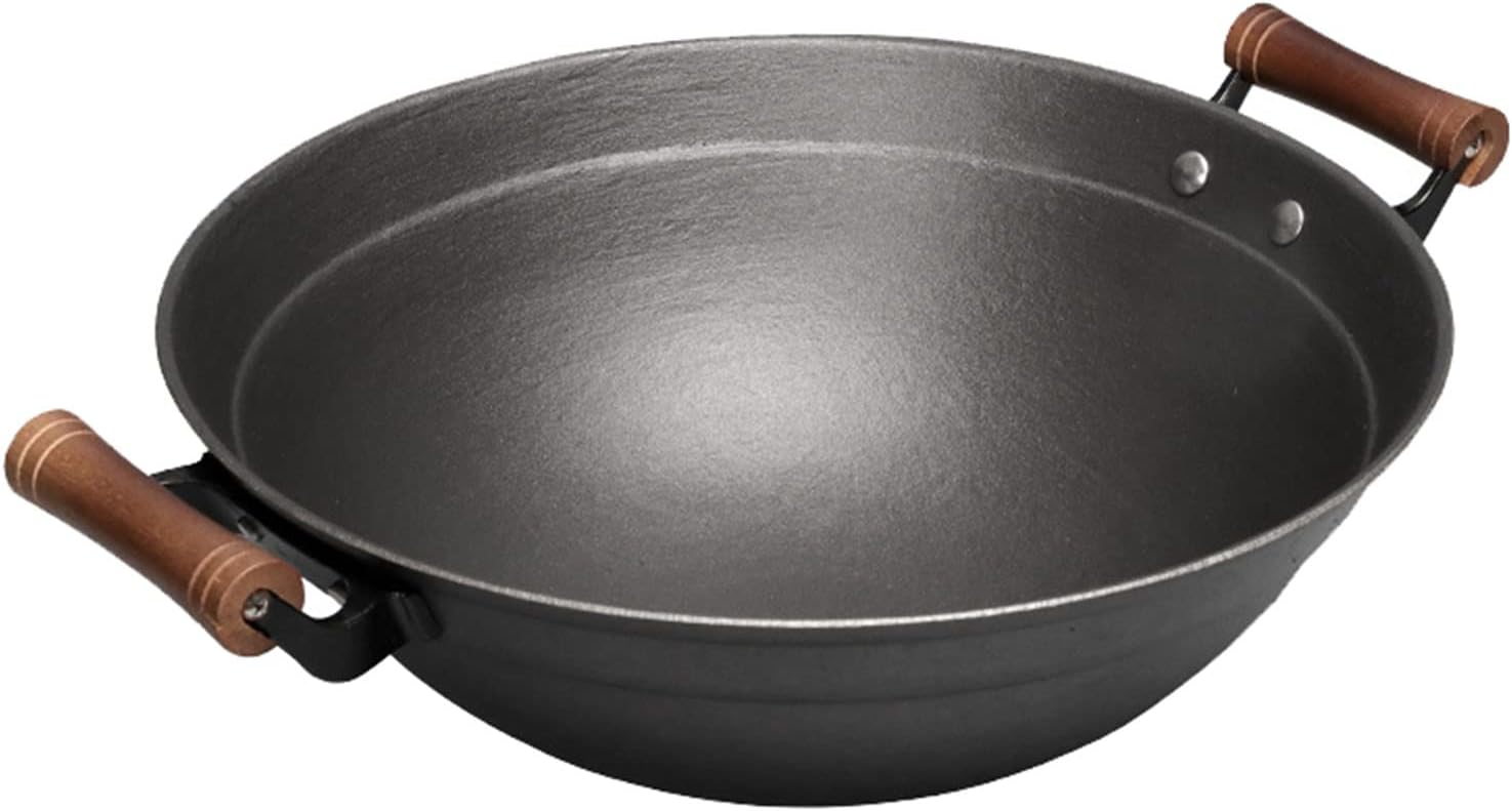 Cast Iron Wok Old-Fashioned Handmade, Household Wok Uncoated Binaural Cast Iron Pot,40Cm,38cm