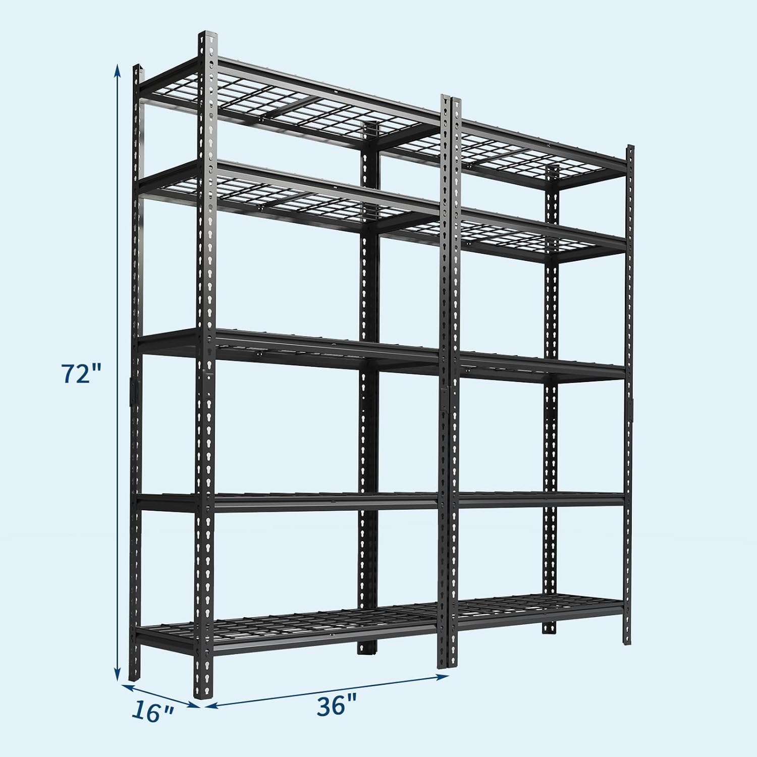 Metal Storage Shelving Unit, 5-Tier Adjustable Storage Rack Heavy Duty Garage Shelves, 2000 lbs for Garage, Kitchen, Bathroom, Warehouse, 36”W x 16”D x 72”H, 2 Pack