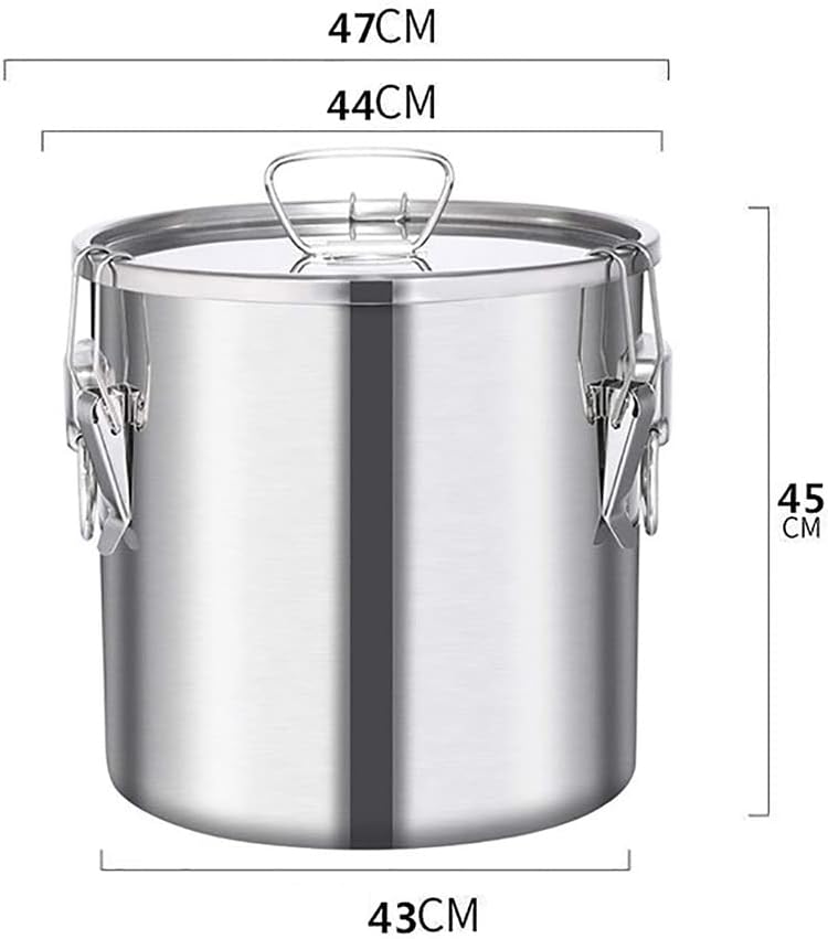 Stockpots 304 Stainless Steel Sealed Storage Bucket with Lid, Sealed and Kept Fresh, Large Capacity Pot, Can Be Used As Soup Bucket(44cm*45cm(65L)