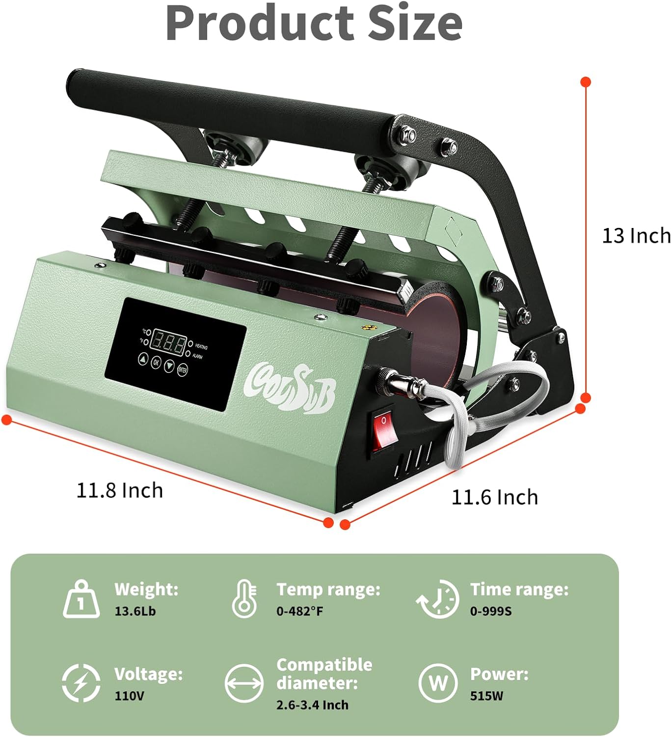 Tumbler Heat Press Machine, Mug Press Machine for 30oz 20oz, Sublimation Blank Skinny Tumbler Glass Jar Can 11-16oz Mugs, Heat Transfer Print for Sublimation Tumblers, Cups, Mugs Green
