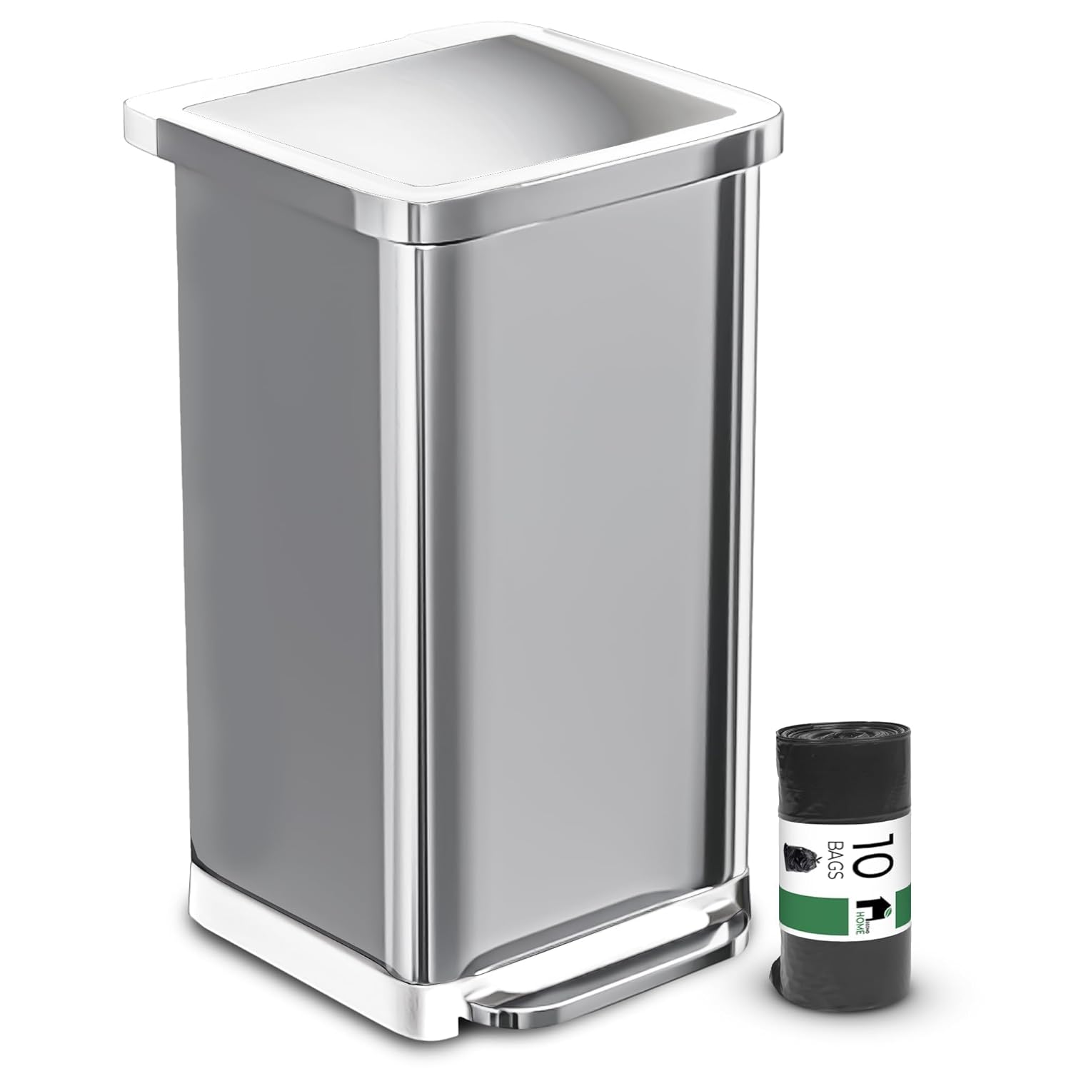 EconoHome 20 Gallon Stainless Steel Large Kitchen Trash Can with Foot Pedal, Soft Close Lid, and Trash Bag Retainer Rim
