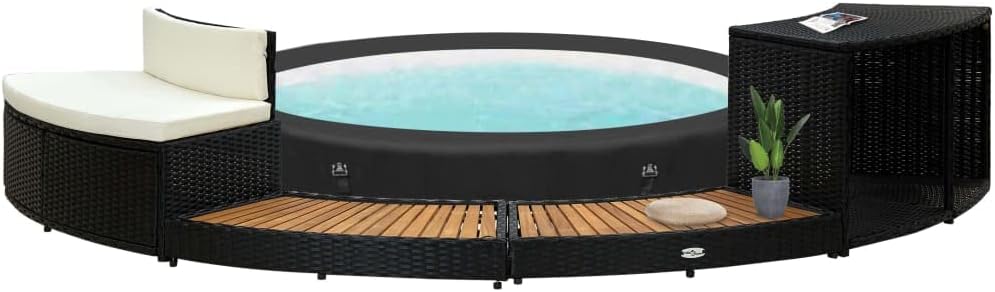 SKM Spa Surround Inflatable Hot Tub Surround Poly Rattan and Acacia Wood, Spa Surround for Garden Inner Diameter 79.1
