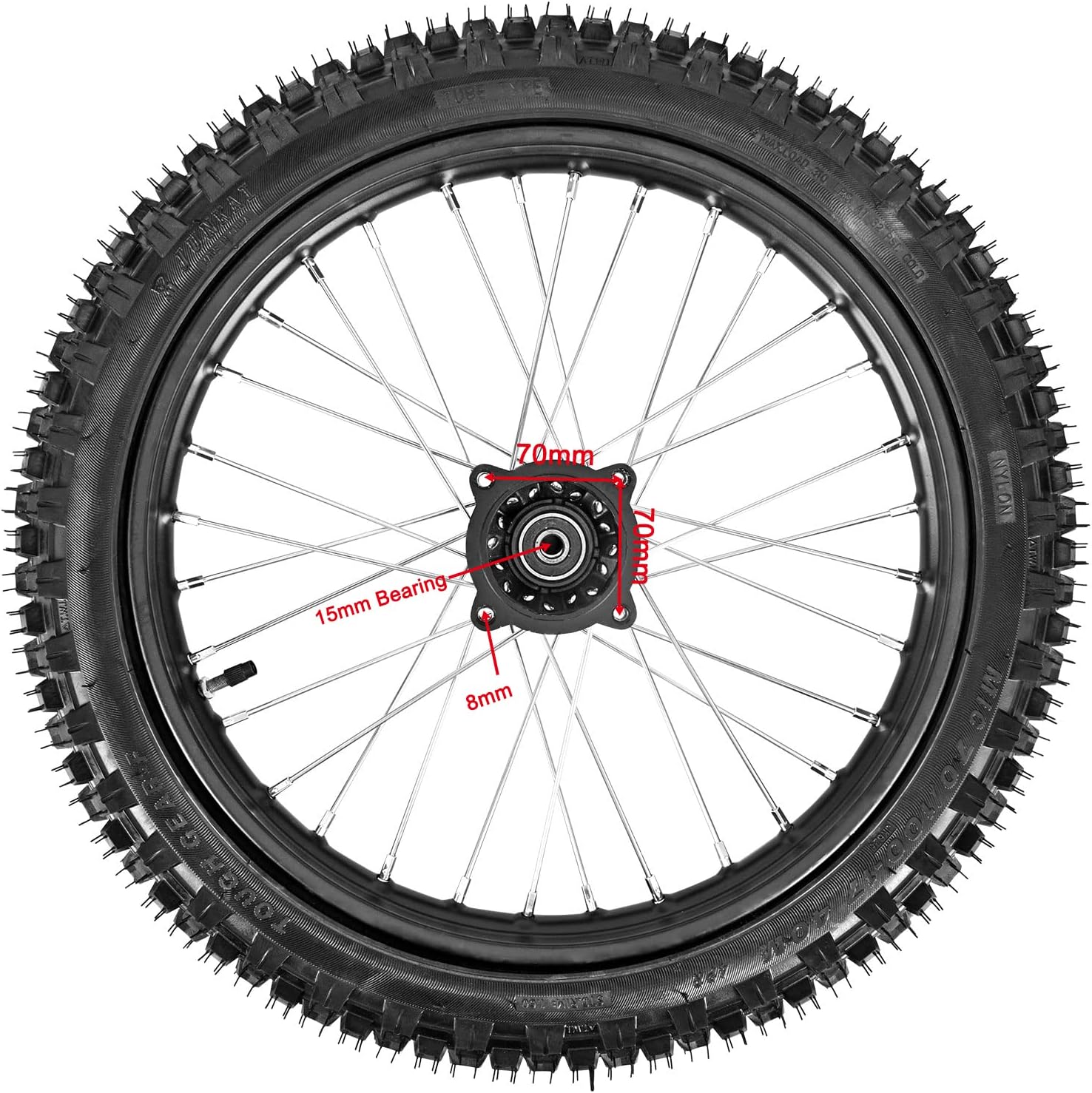 70/100-17 (2.75x17) 1.6x17 Front Wheel Tire and Rim Inner Tube with 15mm Bearing Assembly Motocross Off Road for Dirt Pit Bike (70/100-17(15mm inner bearing))