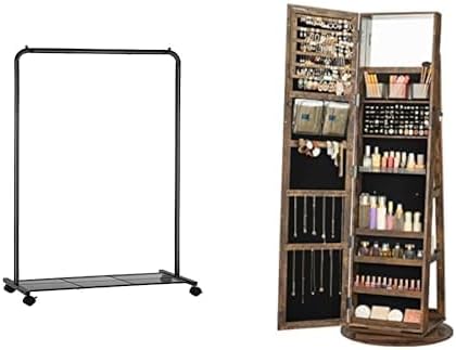 SONGMICS Clothes Rack with Wheels, 360° Swivel Jewelry Cabinet, UHSR25BK and UJJC006X01