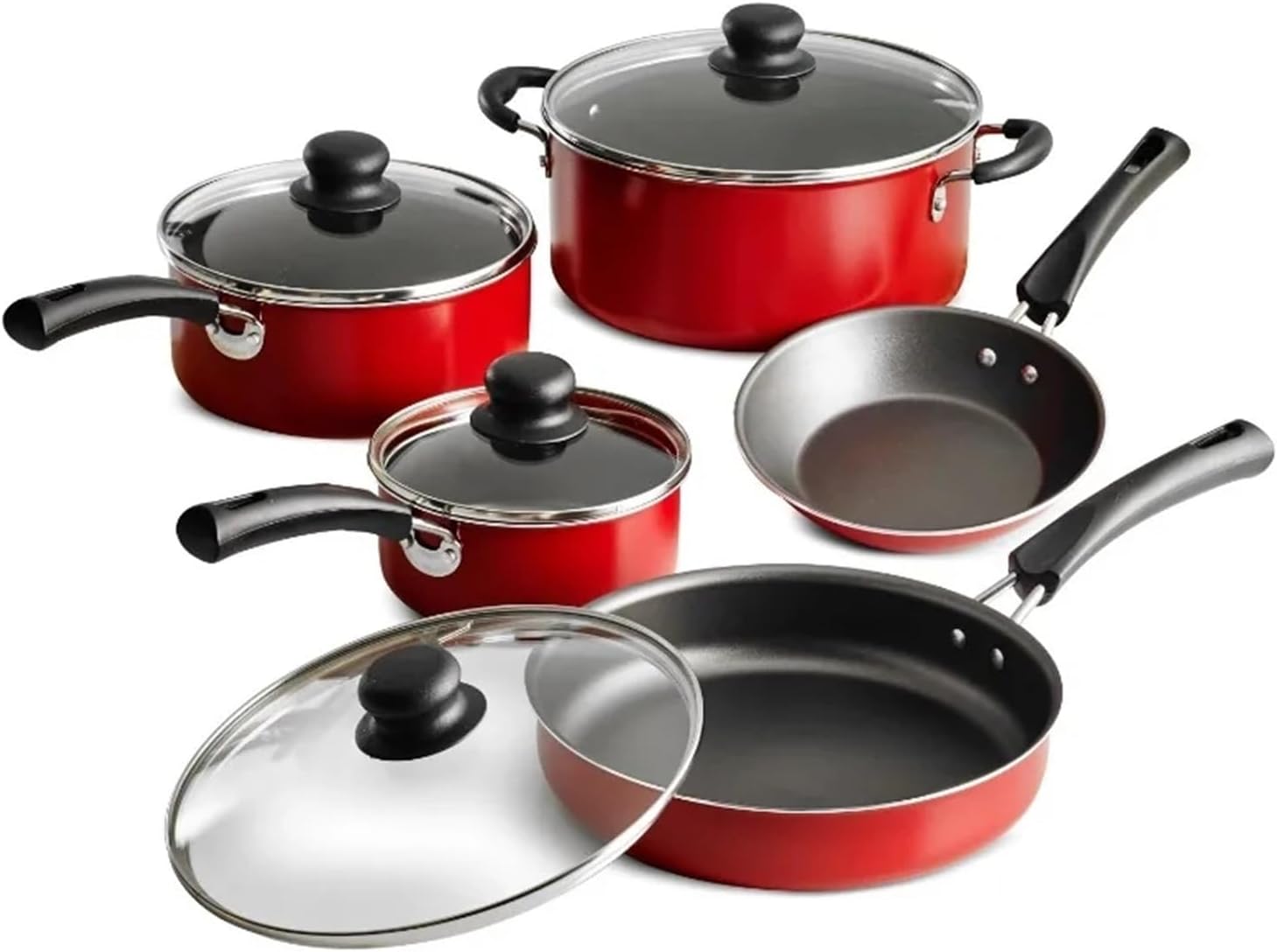 9-Piece Non-stick Cookware Set, Red