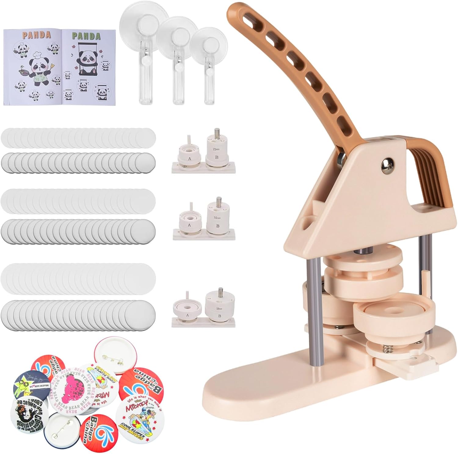 Button Maker Machine, 1''+1.25''+2.25'' (25/32/58mm) 3-in-1 Pin Maker Machine Kit, Installation-Free DIY Badge Machine with 300Pcs Button Maker Supplies & Patterns & Circle Cutters
