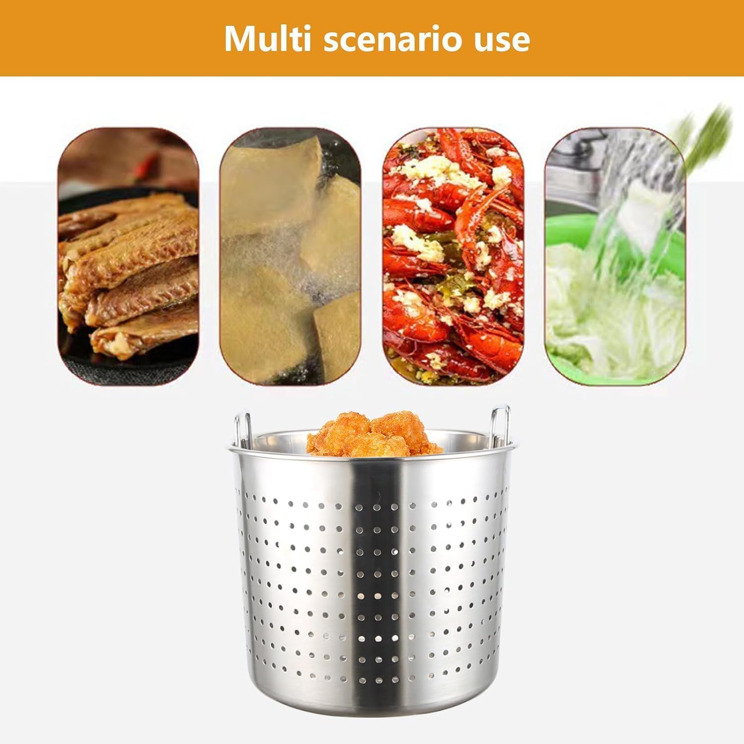 Large Stainless Steel Seafood Boil Pot with Strainer - Ideal for Crawfish, Crab, and Lobster Cooking(50cmx50cm)