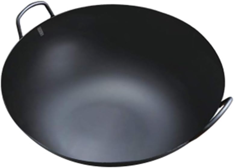 22-Inch Hand-Hammered Cast Iron Wok - Large Capacity Chef's Pot for Multi-Person Meals, Rust-Resistant, Ideal for Stir-Frying and Cooking Authentic Dishes (50cm)