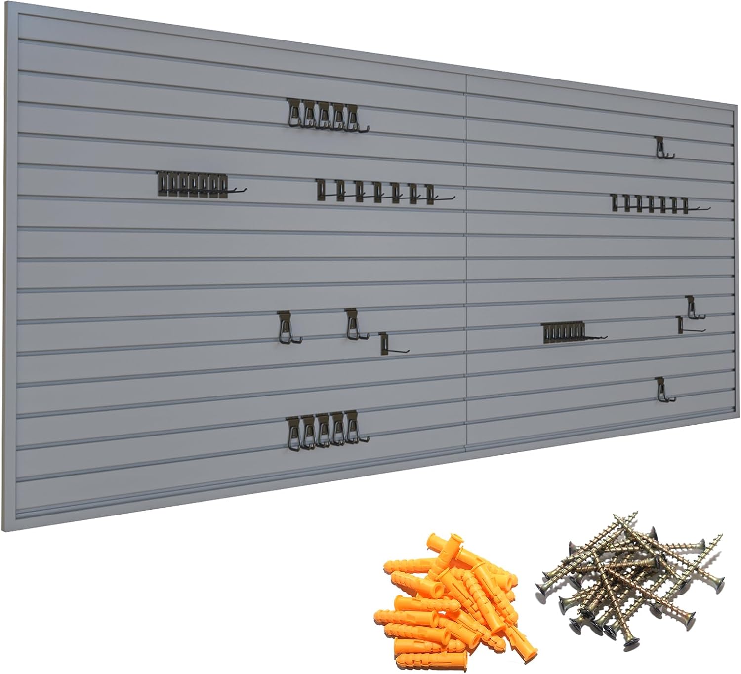 Yuzzy Slat Wall Paneling 4 x 8ft, Garage Slatwall Panel Wall Storage Systems, Heavy Duty PVC Garage Wall Organization (Gray)
