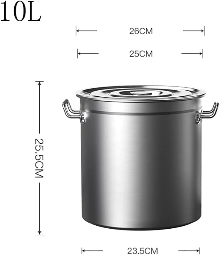 Stockpots 304 Food Grade Stainless Steel Thickened Household Stockpot, Round Bucket Soup Pot with Lid, Commercial Braised Meat Pot/Drum/Water Bucket(35 litres)
