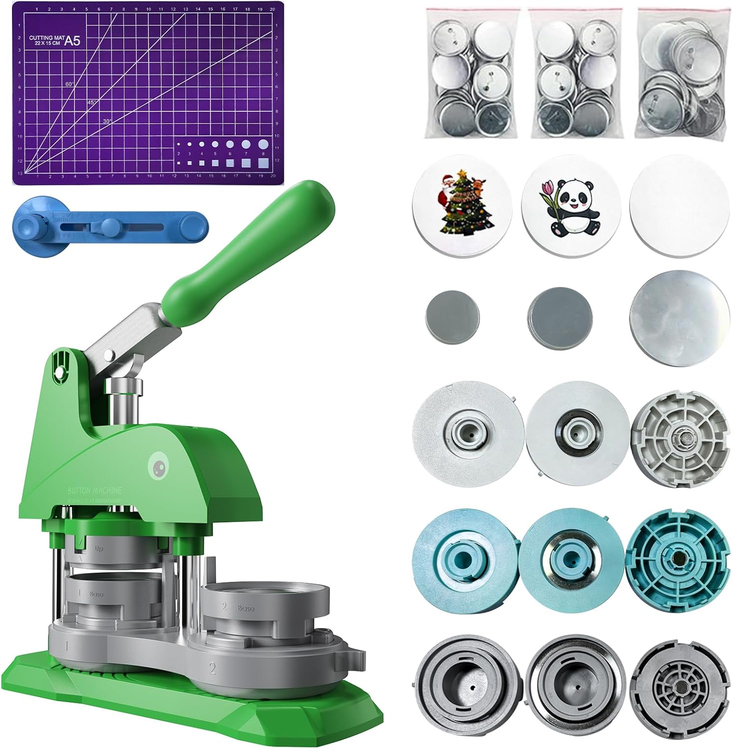Button Maker Machine 3 Sizes, DIY Pin Making Machine 1+1.25+2.25 inch, Interchangeable Button-Models Badge Button Press Machine with 300 Sets 25+32+58mm Button Maker Supplies&Circle Cutter