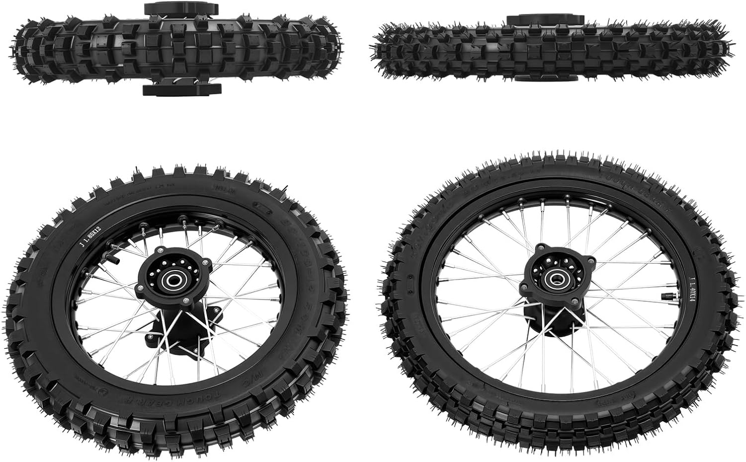 Off Road Motorcycle Modified Rim Tube Tire 60/100-14 Front Wheel 80/100-12 Rear Wheels Dirt Bike Front Rear Wheel Tire Tube Assembly w/Disc Brake for Home Business Motorcycle Industry