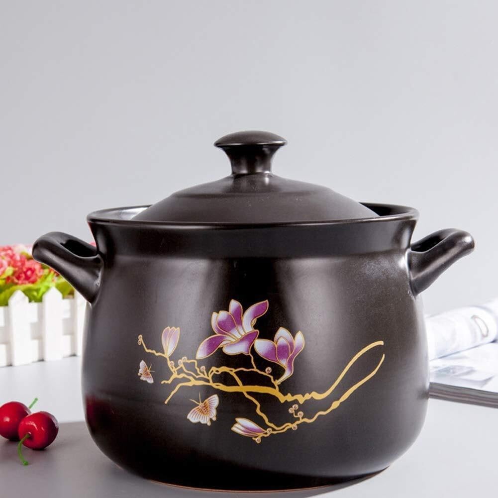 Handmade Ceramic Soup Pot With Lid, Non-Stick Clay Casserole, Healthy Earthen Pot For Stews, Suitable For Induction Cooker(5.3Quart)
