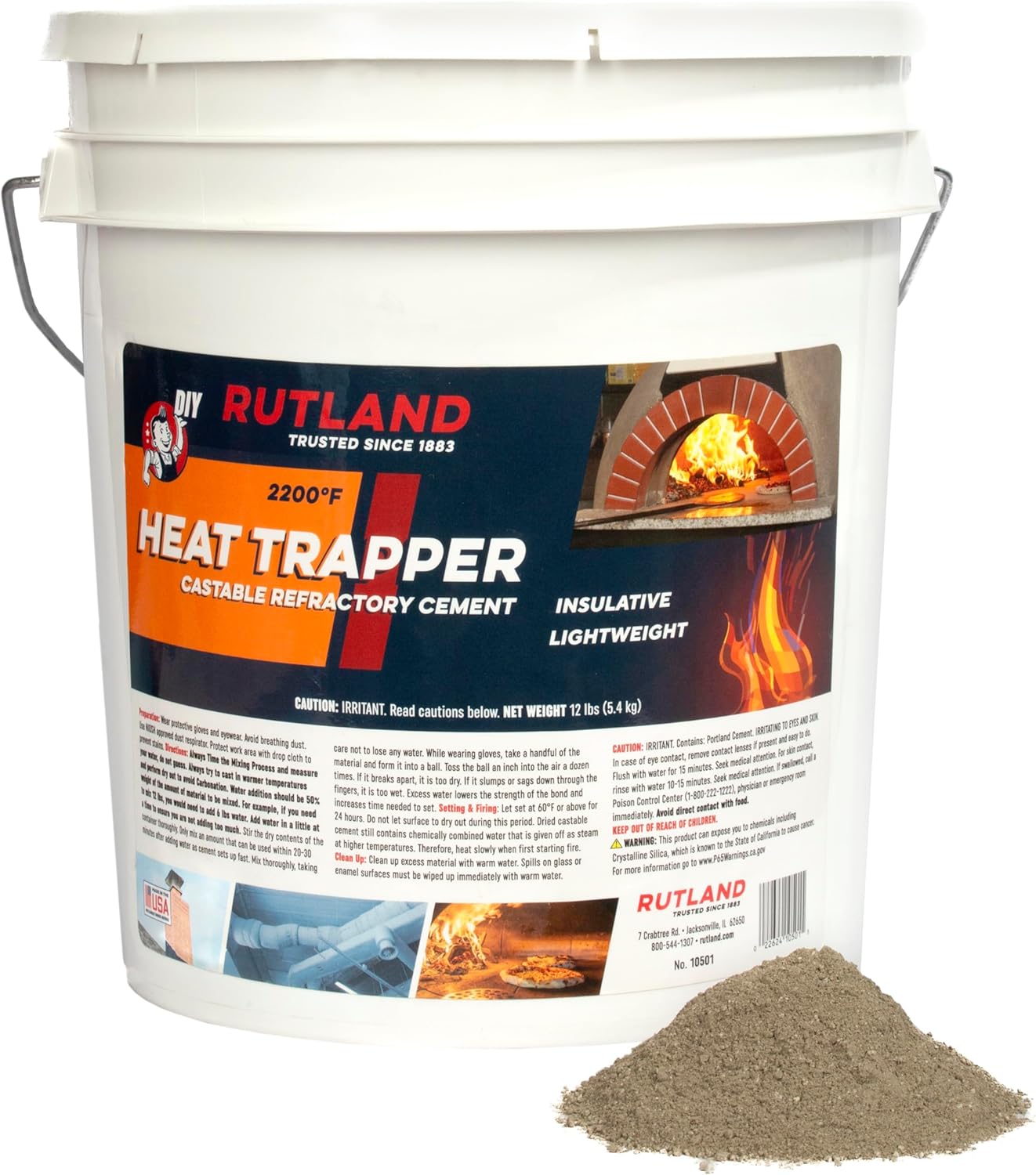 Rutland Castable Refractory Cement 25 Pound - High Temperature Fireplace & Woodstove Fire Cement - Cast Custom Fire Brick, Refractory Panels & Fire Pits, Pizza Ovens