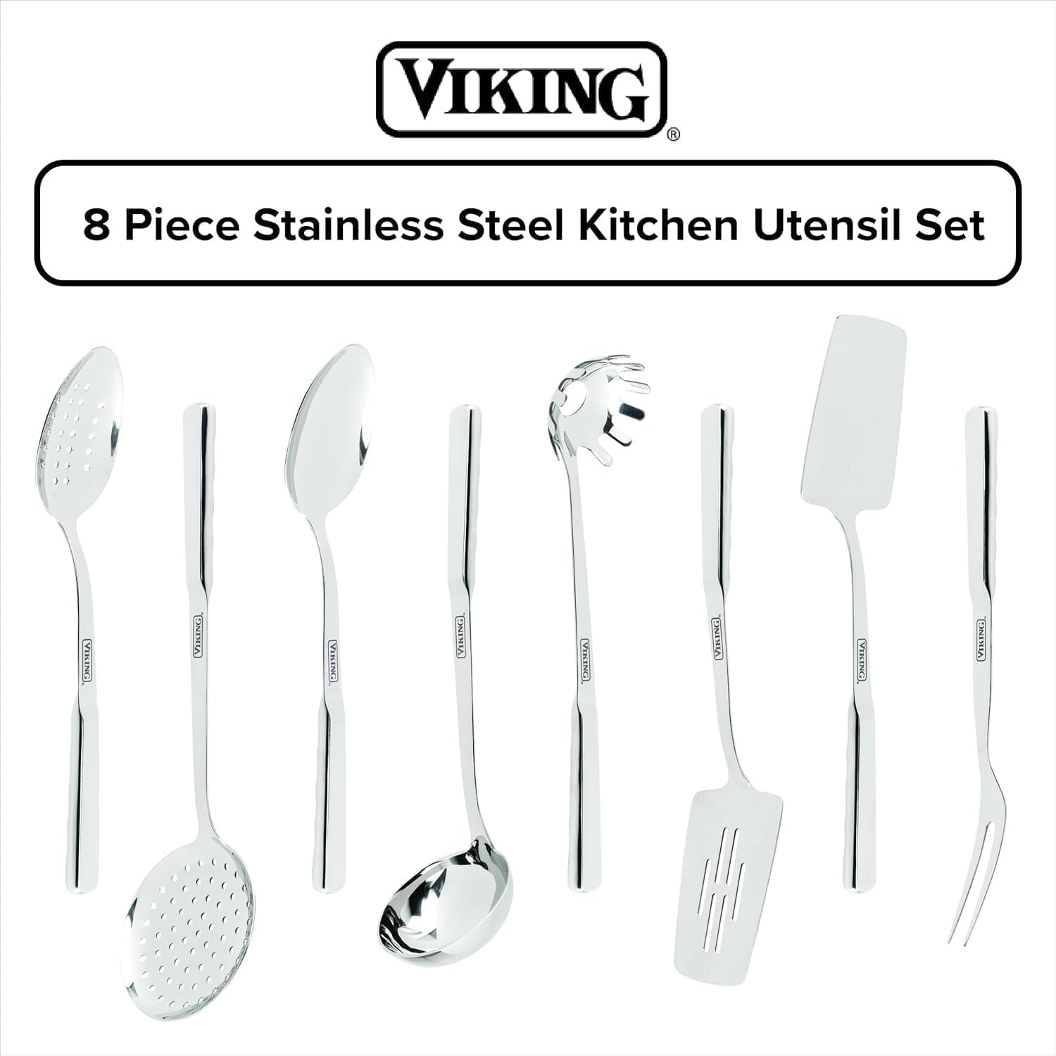 Viking 4-Piece Premium Cookware Bundle – 10” Nonstick Frying Pan, 2.4 Qt Sauce Pan with Lid, 8 Qt Stock Pot, 6 Stainless Steel Kitchen Utensils – Oven & Dishwasher Safe, Induction Ready